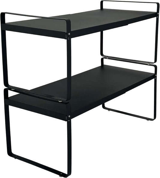 Expandable Stackable Cabinet Shelf Rack - White, Small product photo