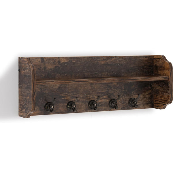 Womack Marrow Homeware Floating Wall Shelf with Hooks - Rustic Brown photo
