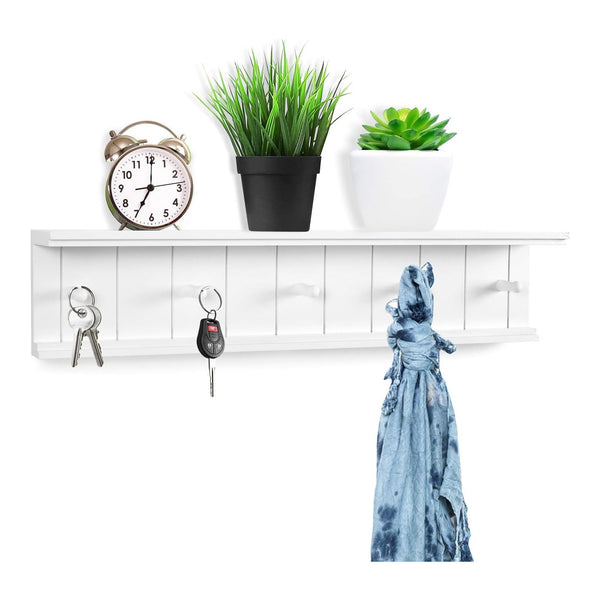 Womack Marrow Homeware Floating Wall Shelf with Hooks - White photo