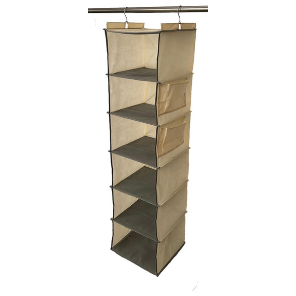 Womack Marrow Homeware Hanging Closet Organizer with Shelves - 6-Shelf - Beige photo