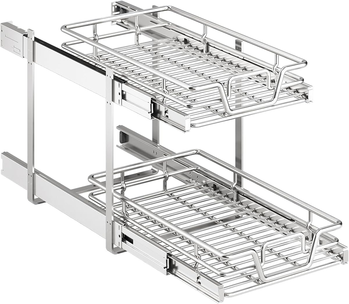 Pull-Out Cabinet Drawer Basket - Silver, Single Tier product photo