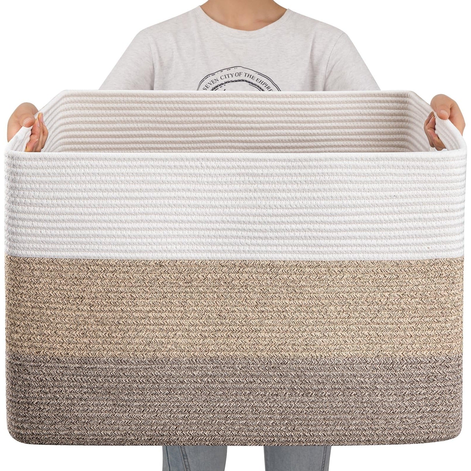 Womack Marrow Homeware Woven Cotton Rope Storage Basket - Large - Beige photo
