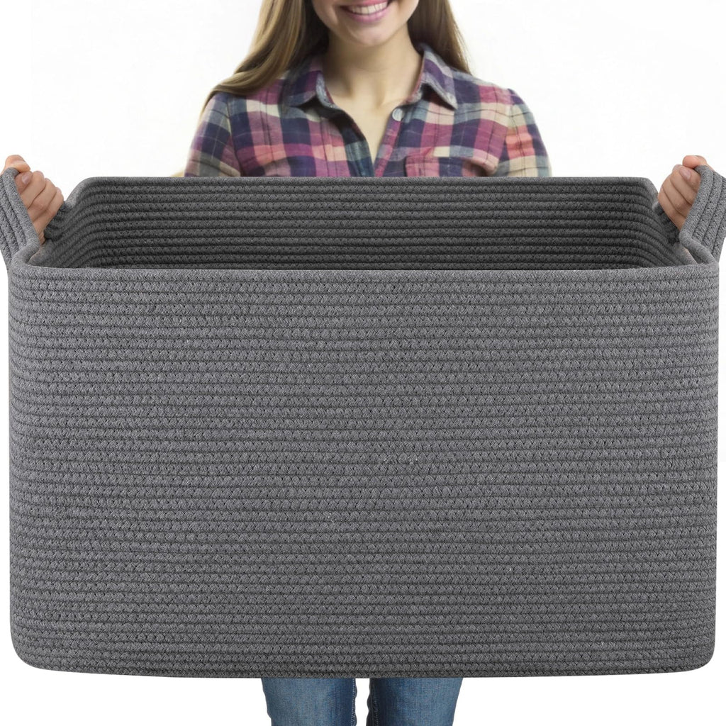 Womack Marrow Homeware Woven Storage Basket with Handles - Large - Gray photo