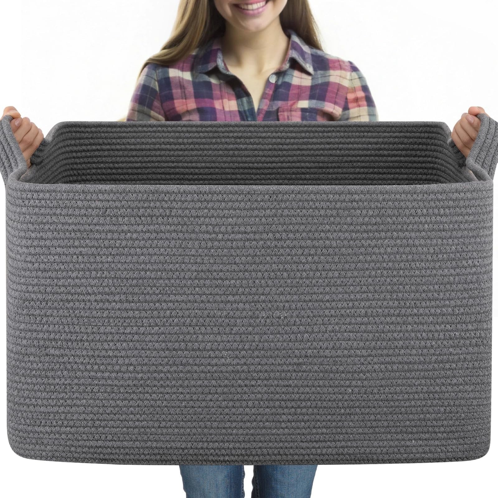 Womack Marrow Homeware Woven Storage Basket with Handles - Large - Gray photo