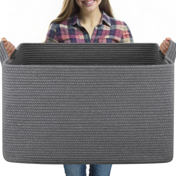 Womack Marrow Homeware Woven Storage Basket with Handles - Large - Gray photo